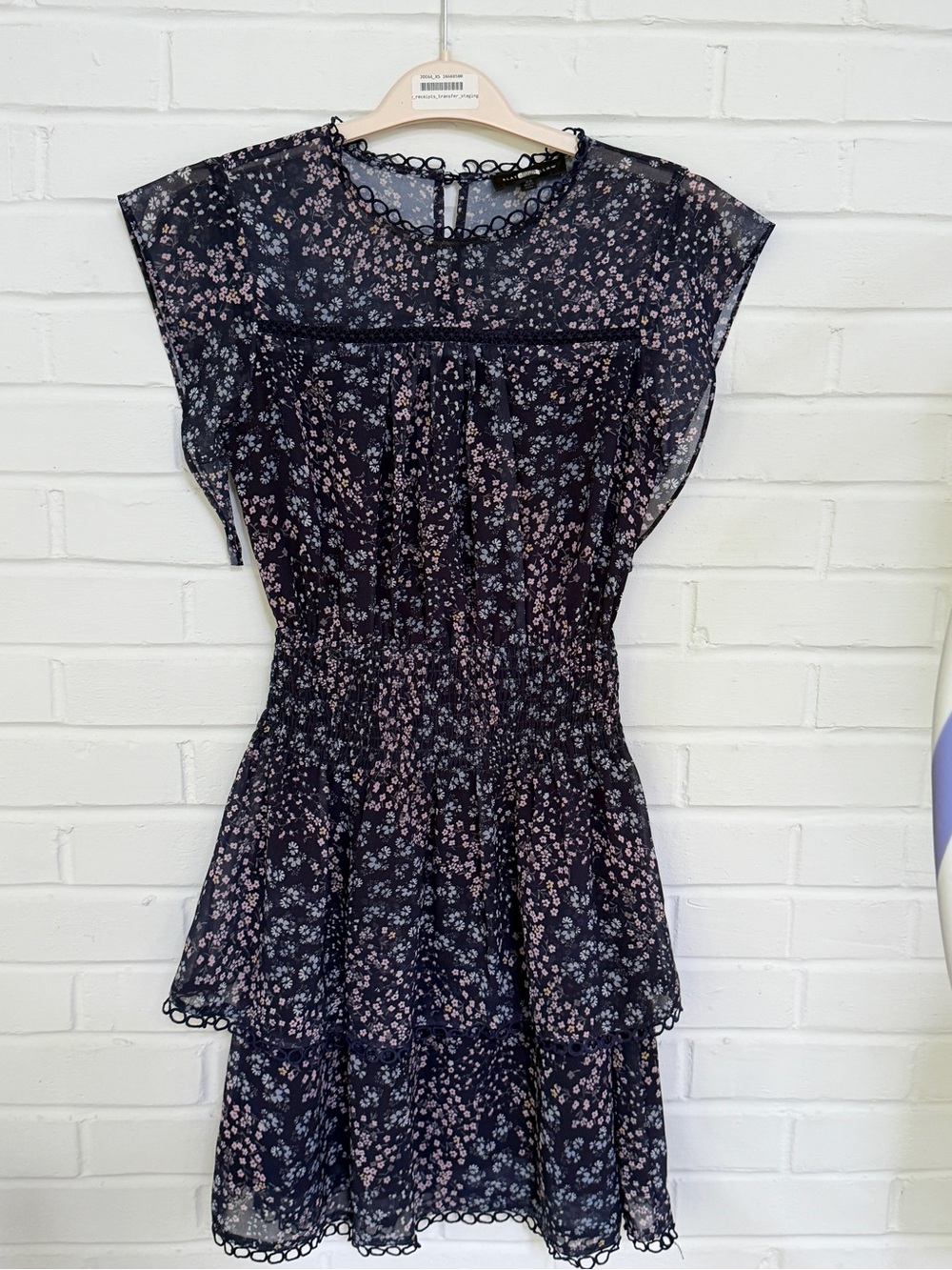 Slate & Willow Navy Floral Tiered Dress | Lined | XS